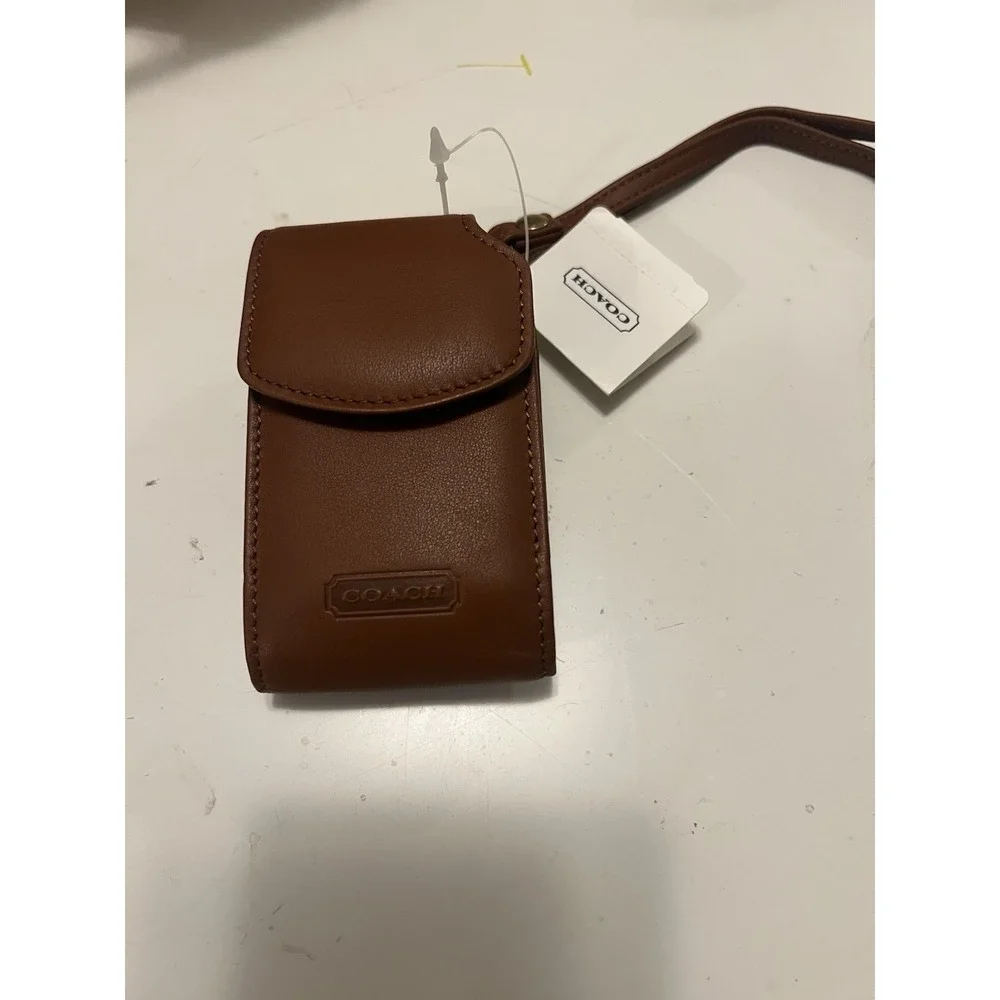 Vintage Tan Leather Coach Flip Phone Belt Carry Case Wristlet NWT